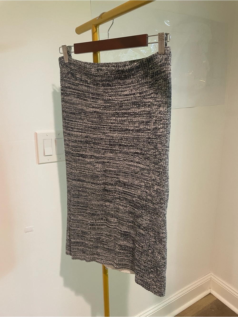 Theory Marled Knit Midi Skirt - Black & White